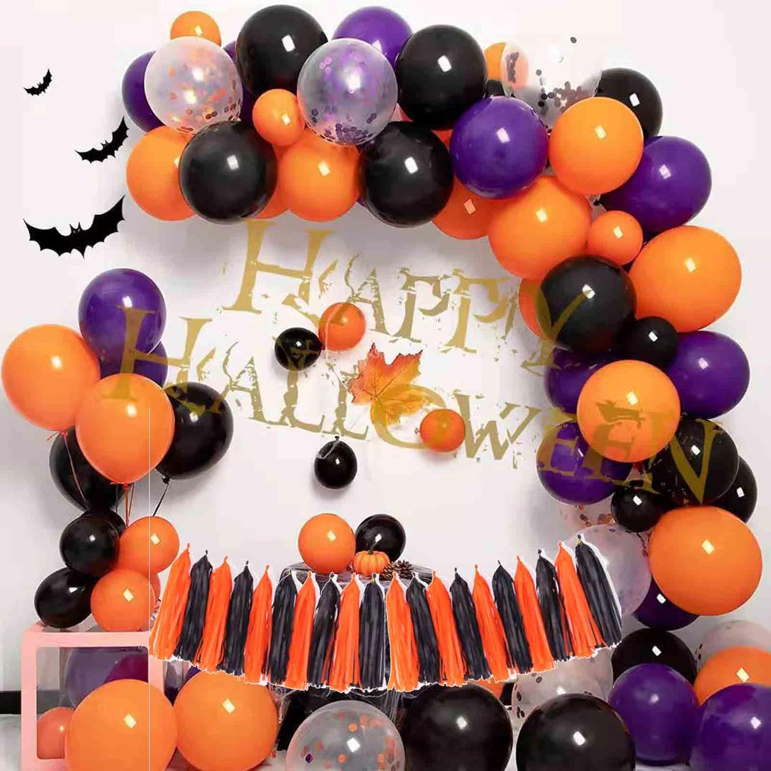 GAKA 12 Inch Orange Confetti and Black Balloons 3 Style Pack of 50