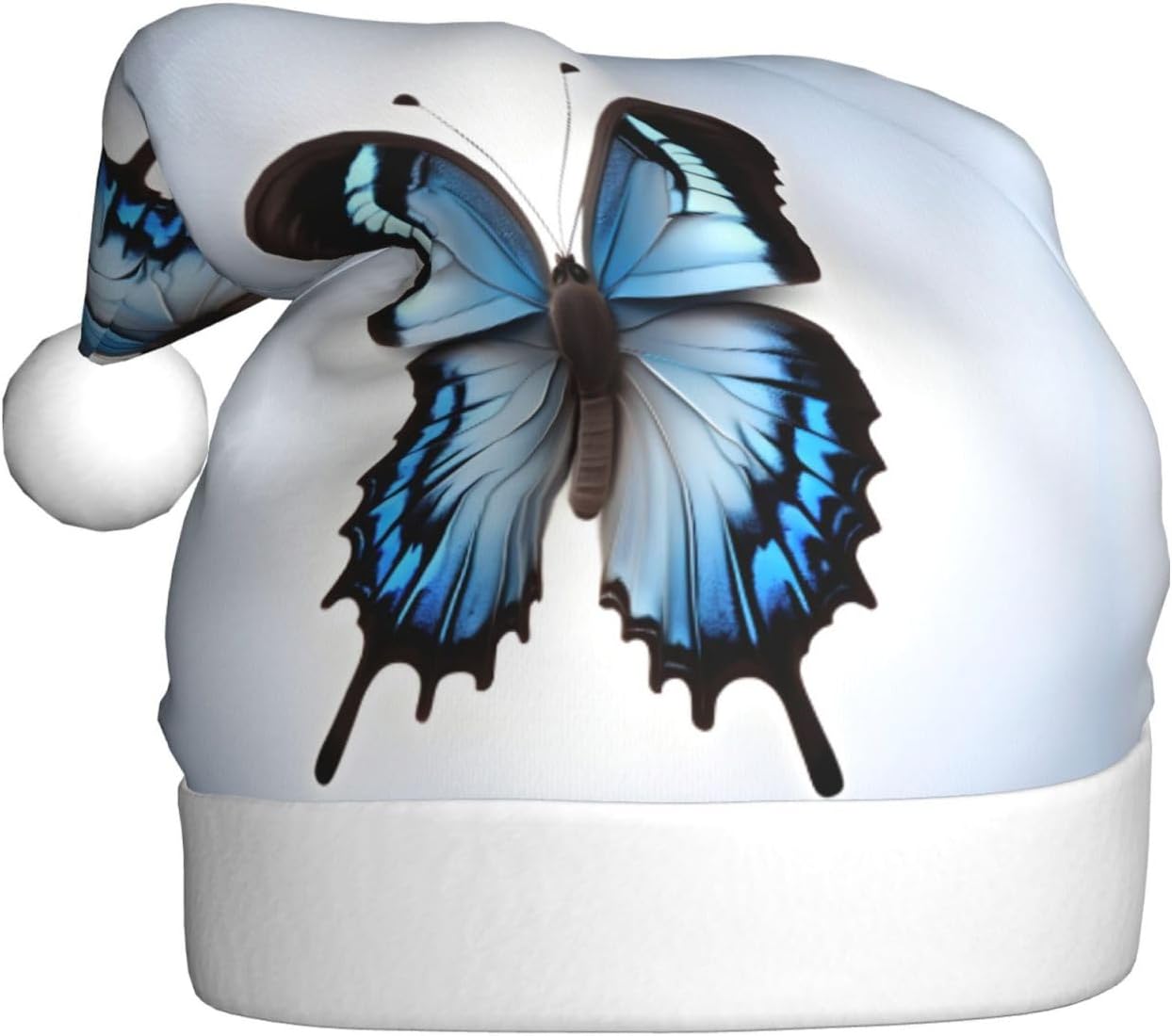 Qin And Zheng Blue Butterfly Santa Hat Personalized Christmas Headwear for Women
