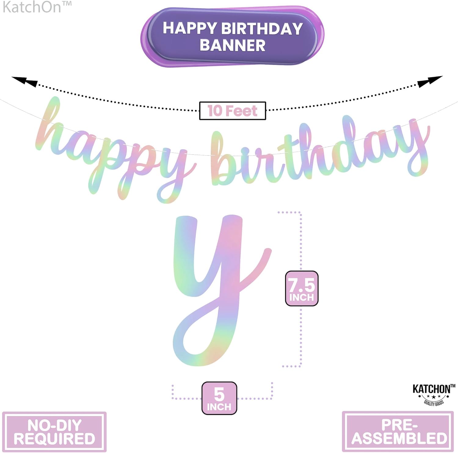 KatchOn Iridescent Happy Birthday Banner 10 Feet