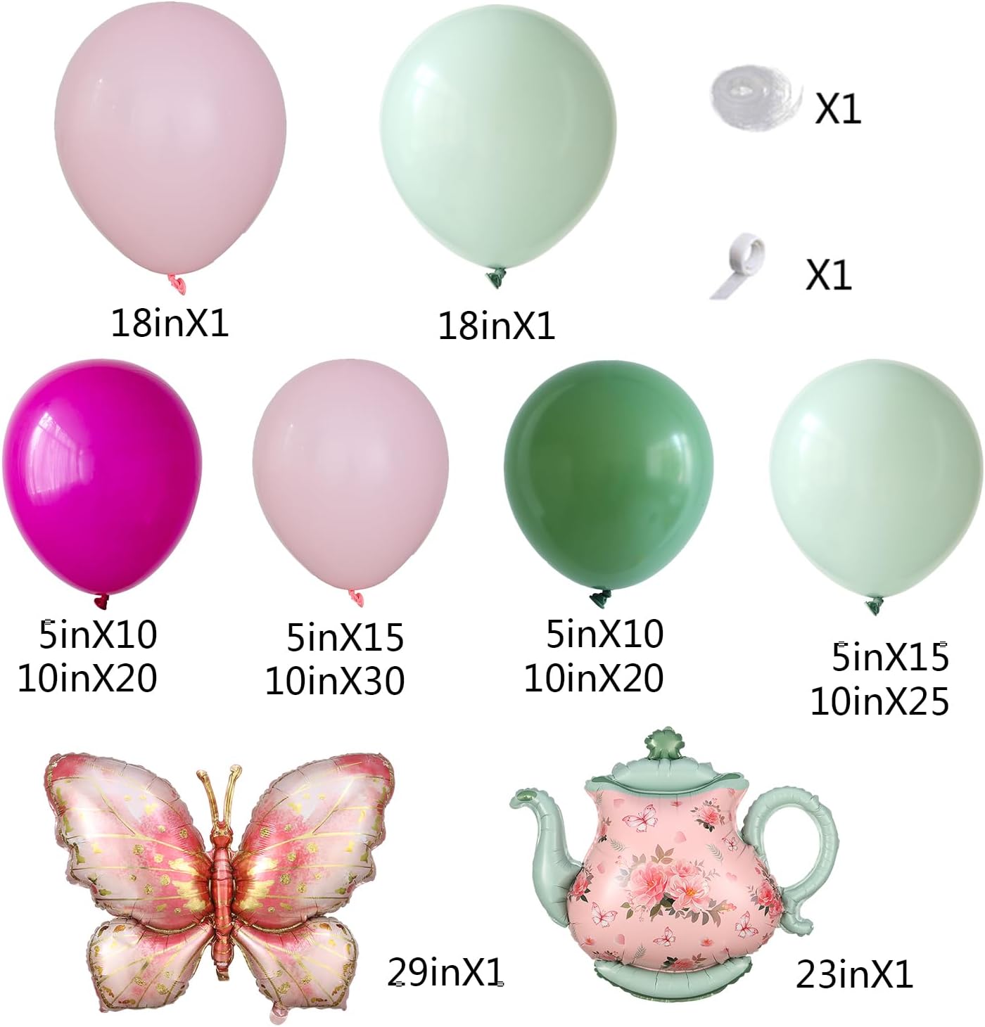 Floral Tea Party Decorations 151Pcs Balloon Kit