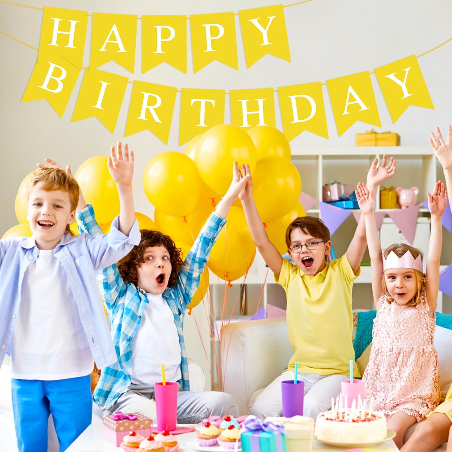 Yellow Happy Birthday Banner Sign for Party Decor