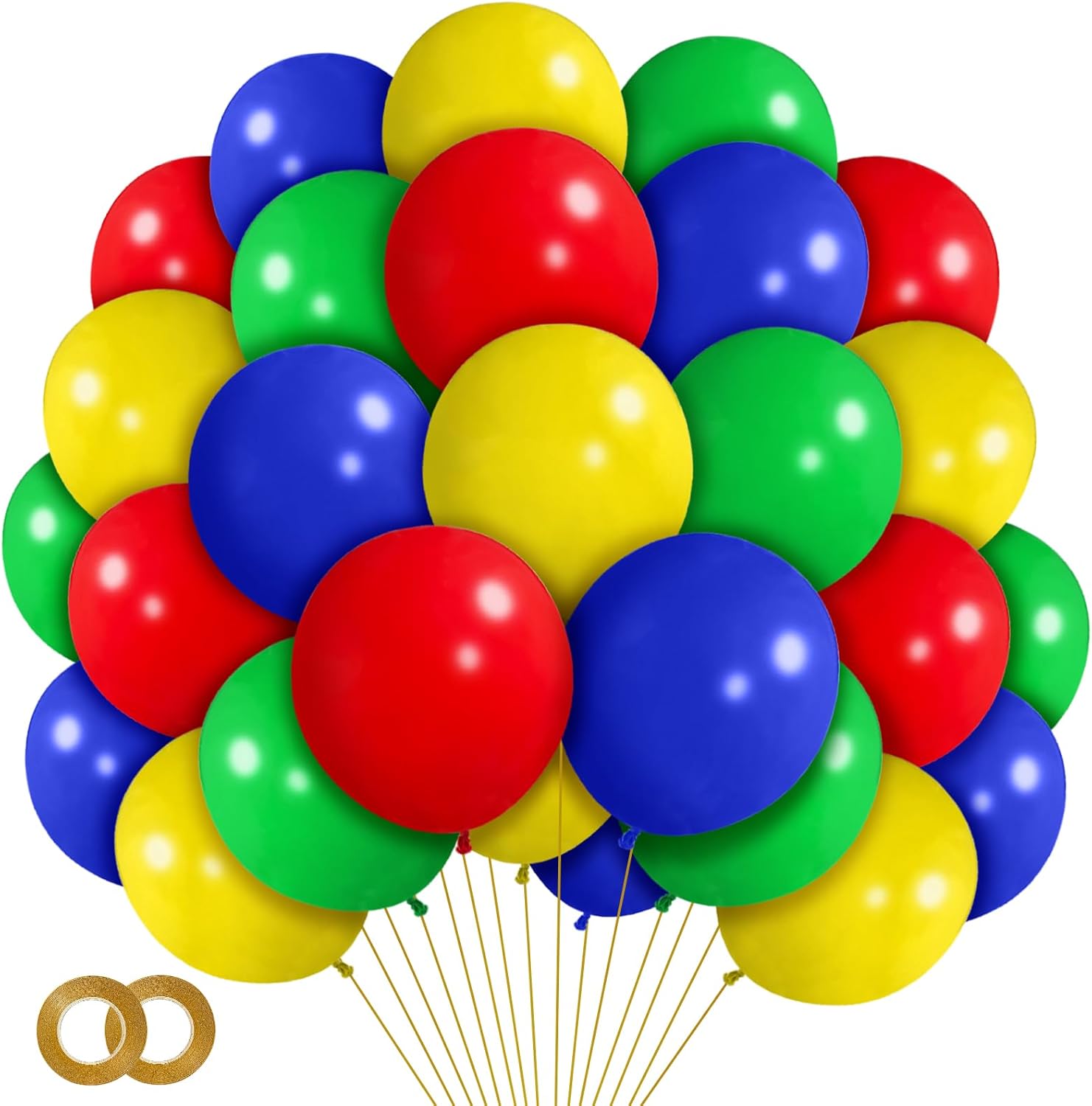 12 Inch Red Blue Green Yellow Balloons 100 Pack