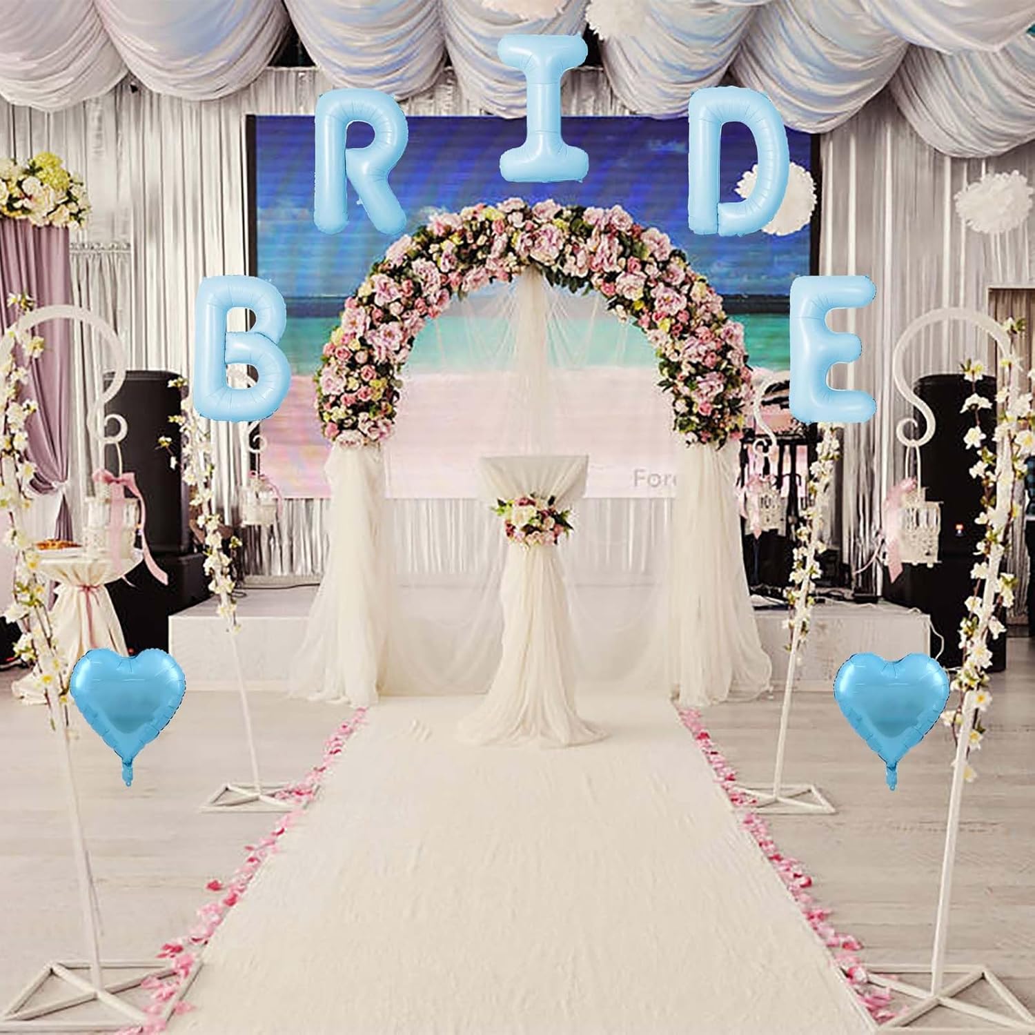 Light Blue Heart Balloons Wedding Decor Set 7 PCS