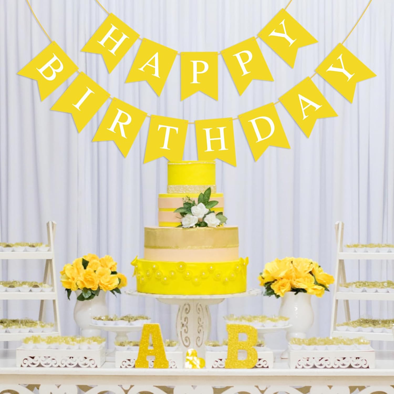 Yellow Happy Birthday Banner Sign for Party Decor