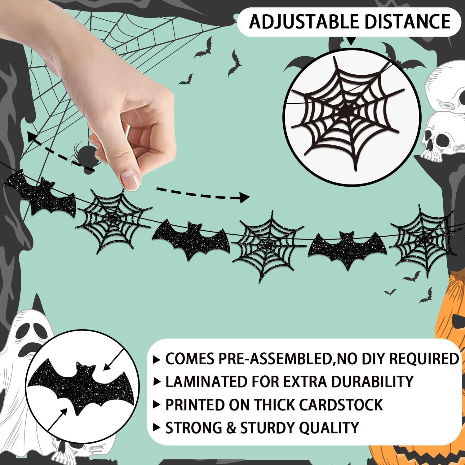 Biswiter Halloween Banner Decorations with Bat and Spider