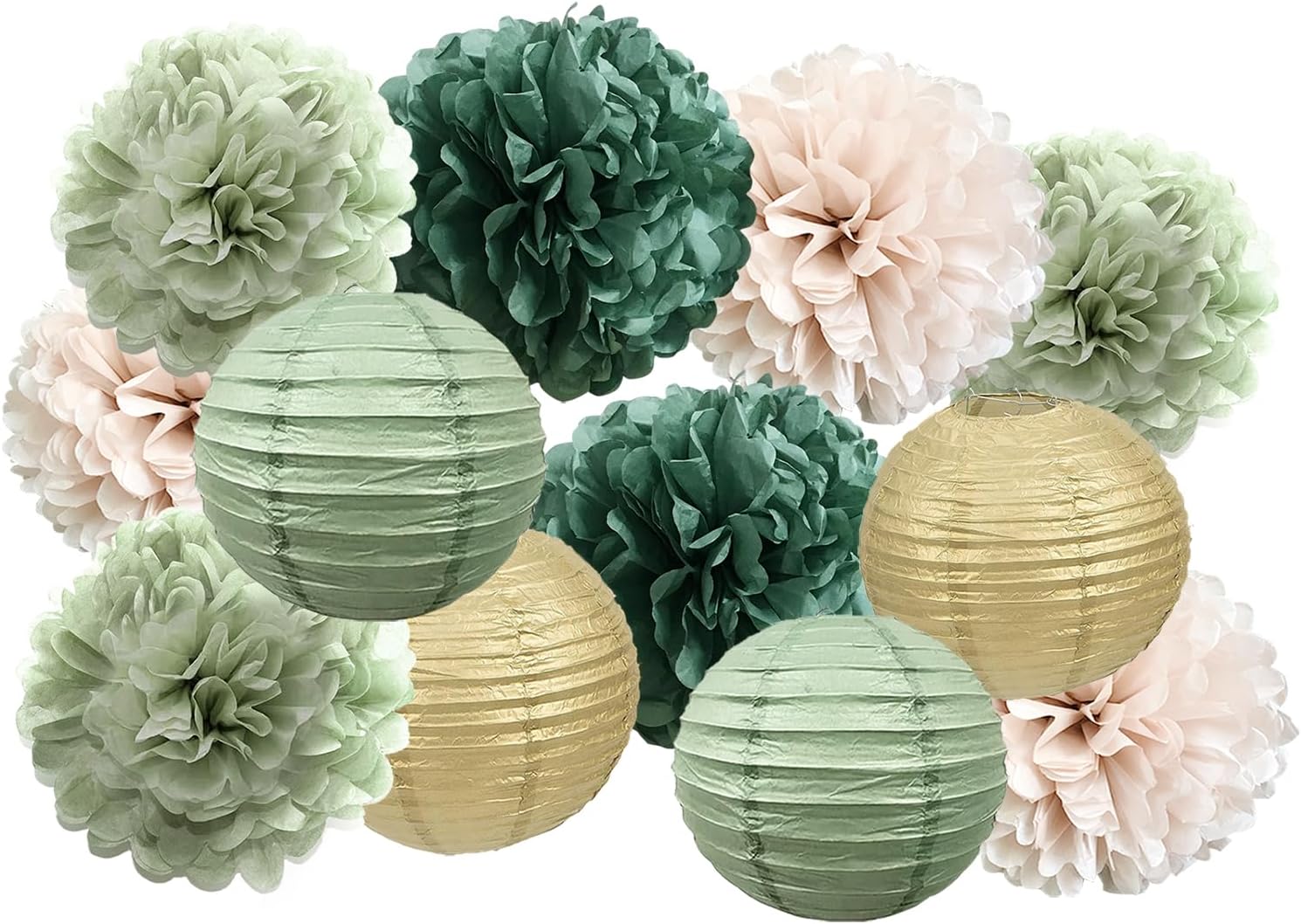 Hanging Party Decorations Tissue Pom Poms and Lanterns Backdrop