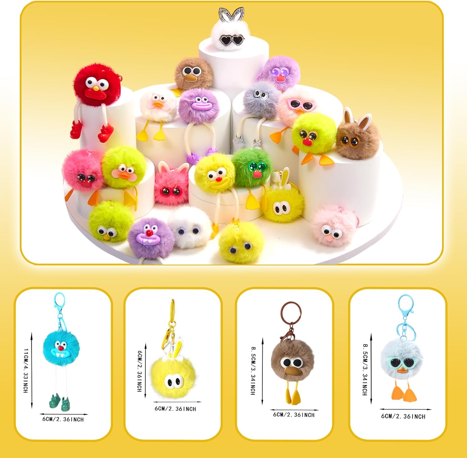 30 pcs Fluffy Plush Kids Keychains Set