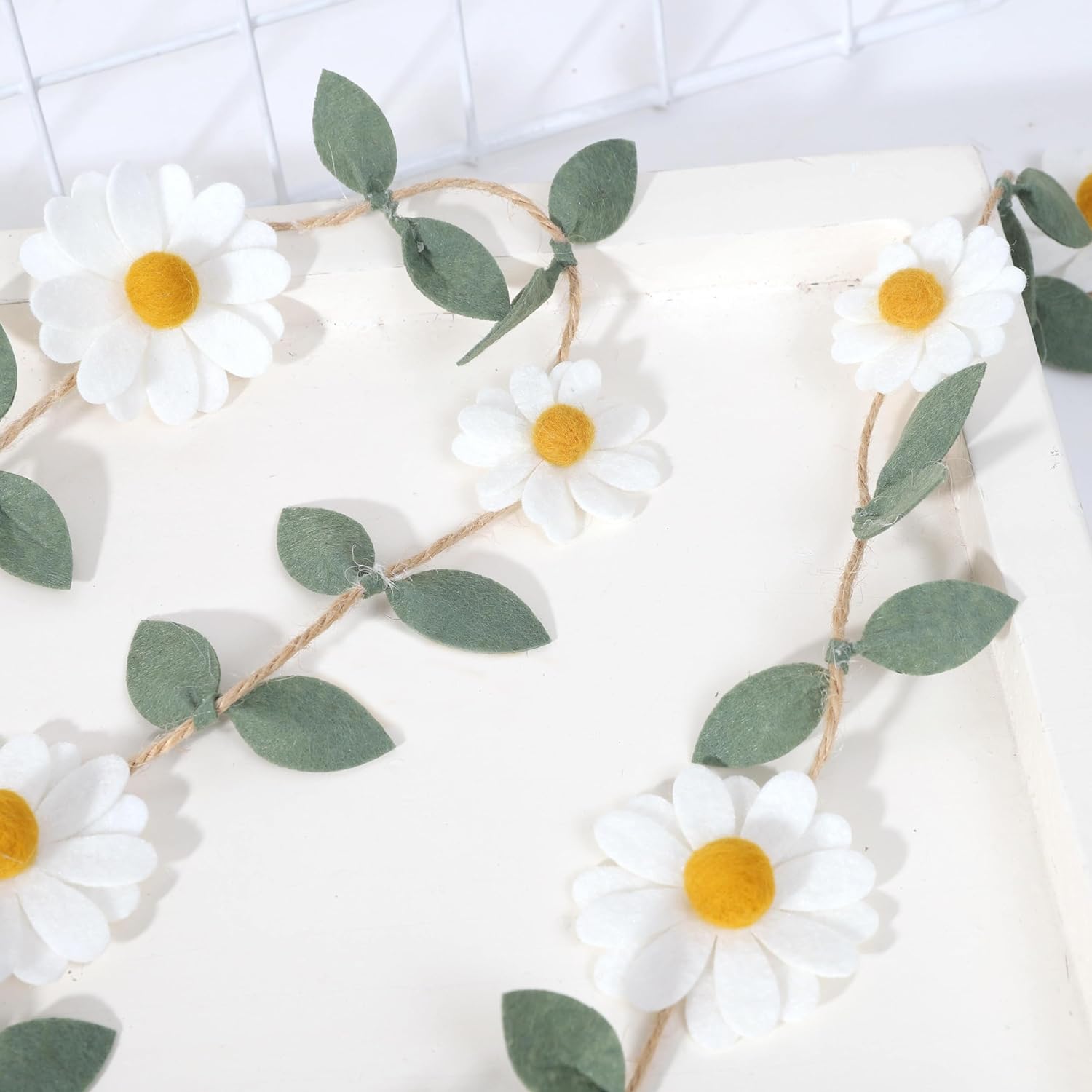 Wool Felt Daisy Chain Banner Garland for Birthday Decorations