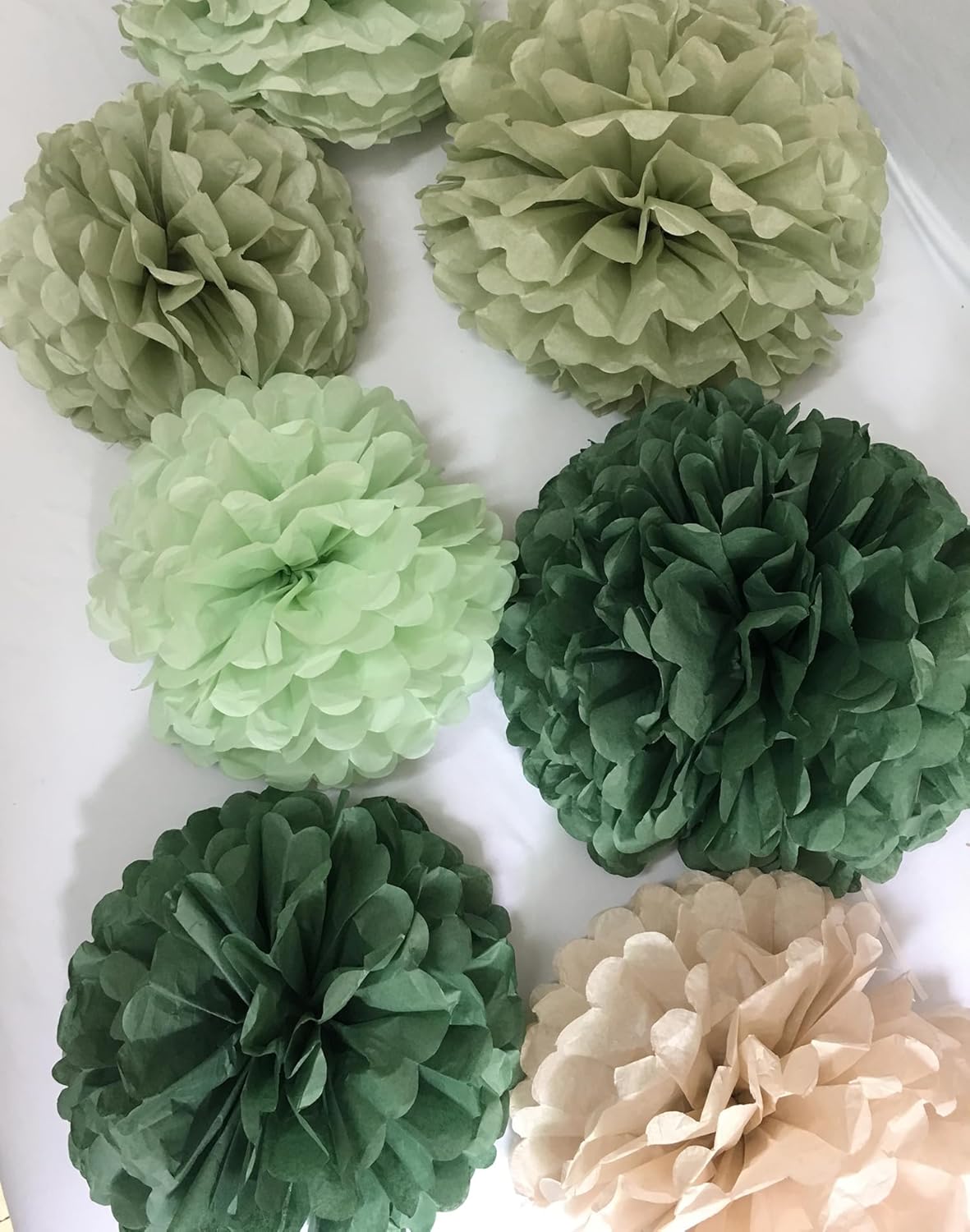 Bamonos Sage Green Tissue Paper Flower Pom Poms Kit 12pcs