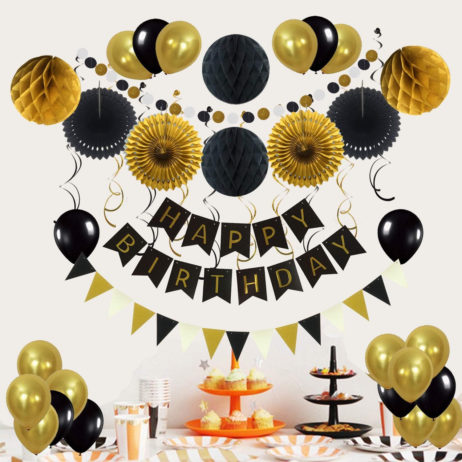 ZERODECO Birthday Party Decoration Black Imitation-Gold
