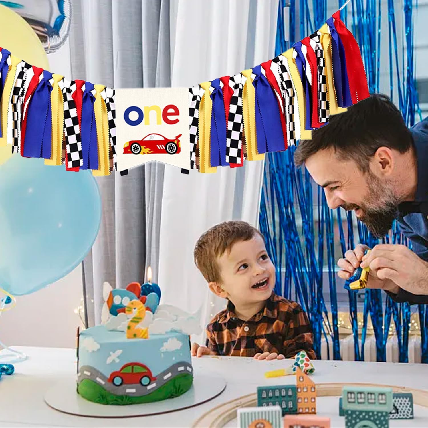 Race Car High Chair Banner Decor 1st Birthday
