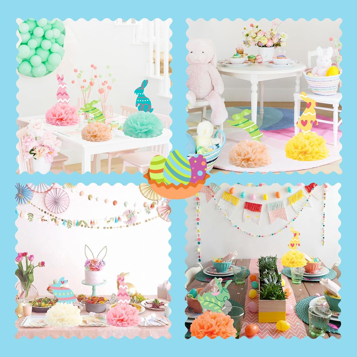 Fonder Mols 12pcs Bunny Tissue Paper Pom Poms Flowers Kit