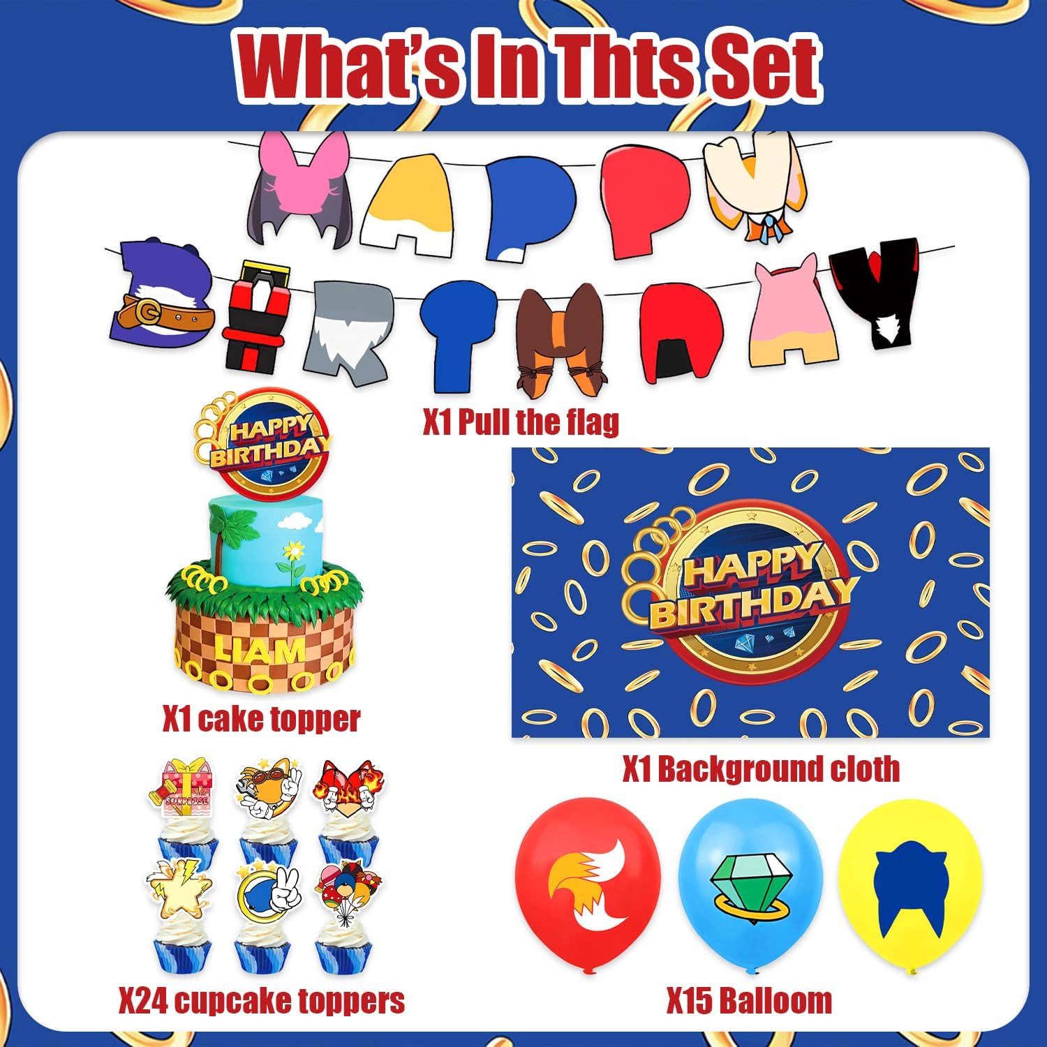 42Pcs Sonics Themed Party Supplies Pack
