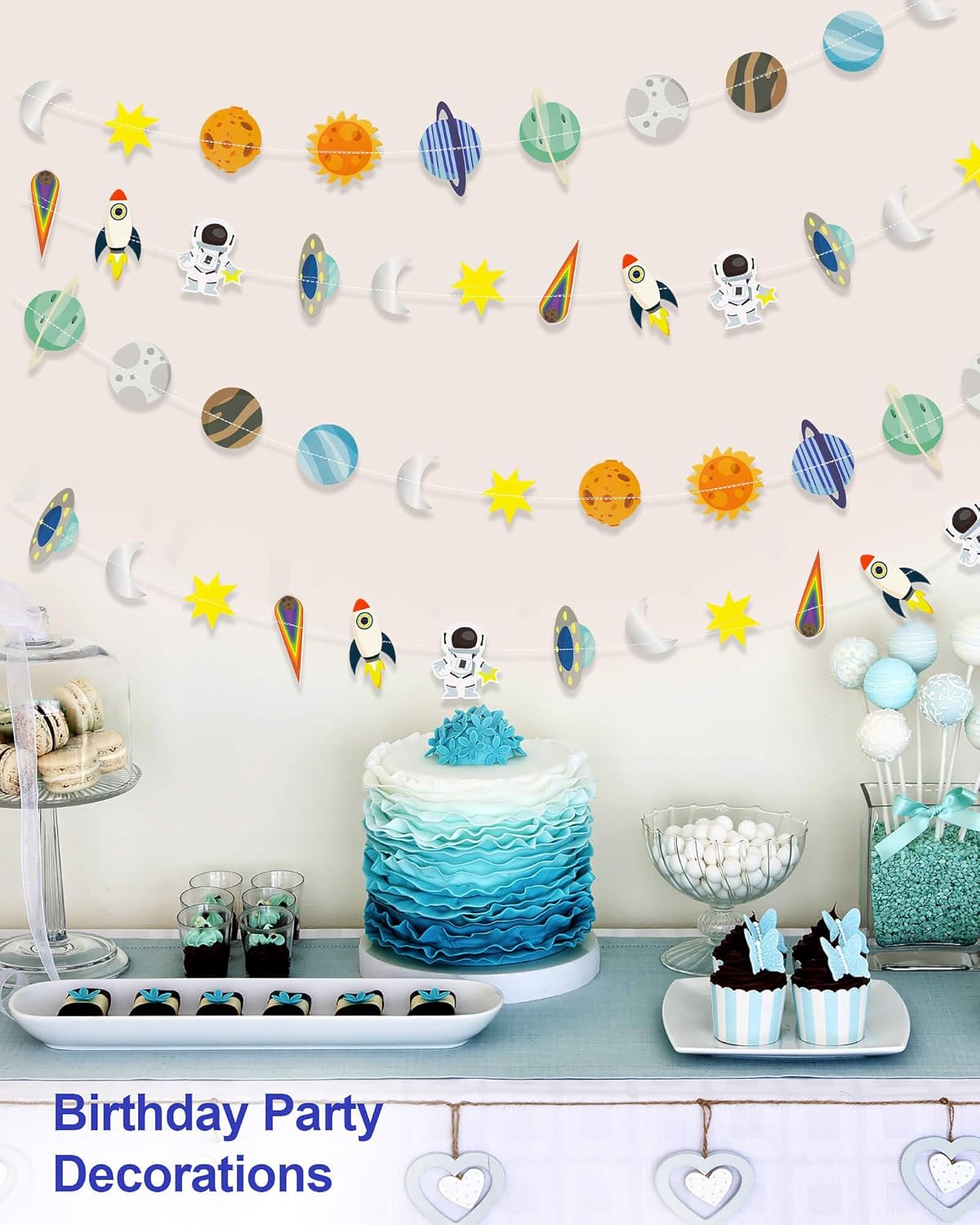 Galaxy Solar System Hanging Banner with Rockets and Stars