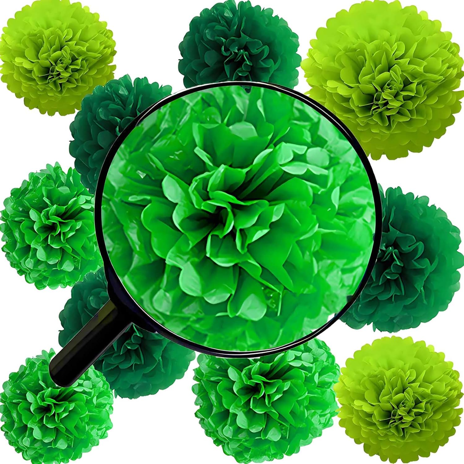 Green Tissue Paper Pom Poms Flowers Decorations 12 Pcs
