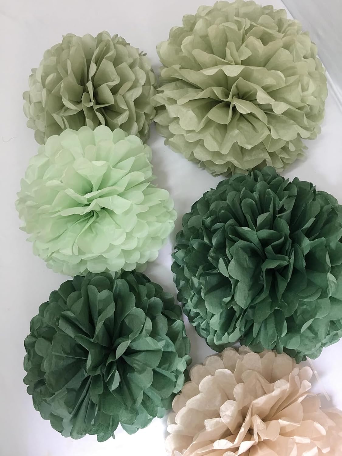 Bamonos Sage Green Tissue Paper Flower Pom Poms Kit 12pcs