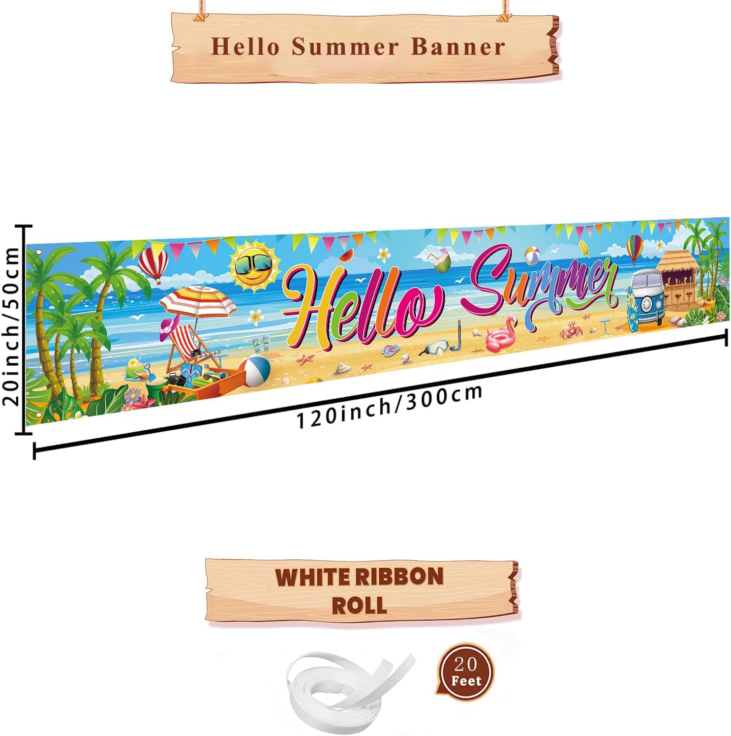 Hello Summer Party Decorations Extra Large Beach Banner