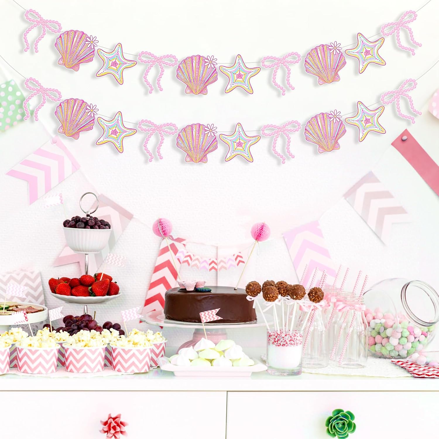 Oudain 2 Pack Pink Bow Seashell Garland