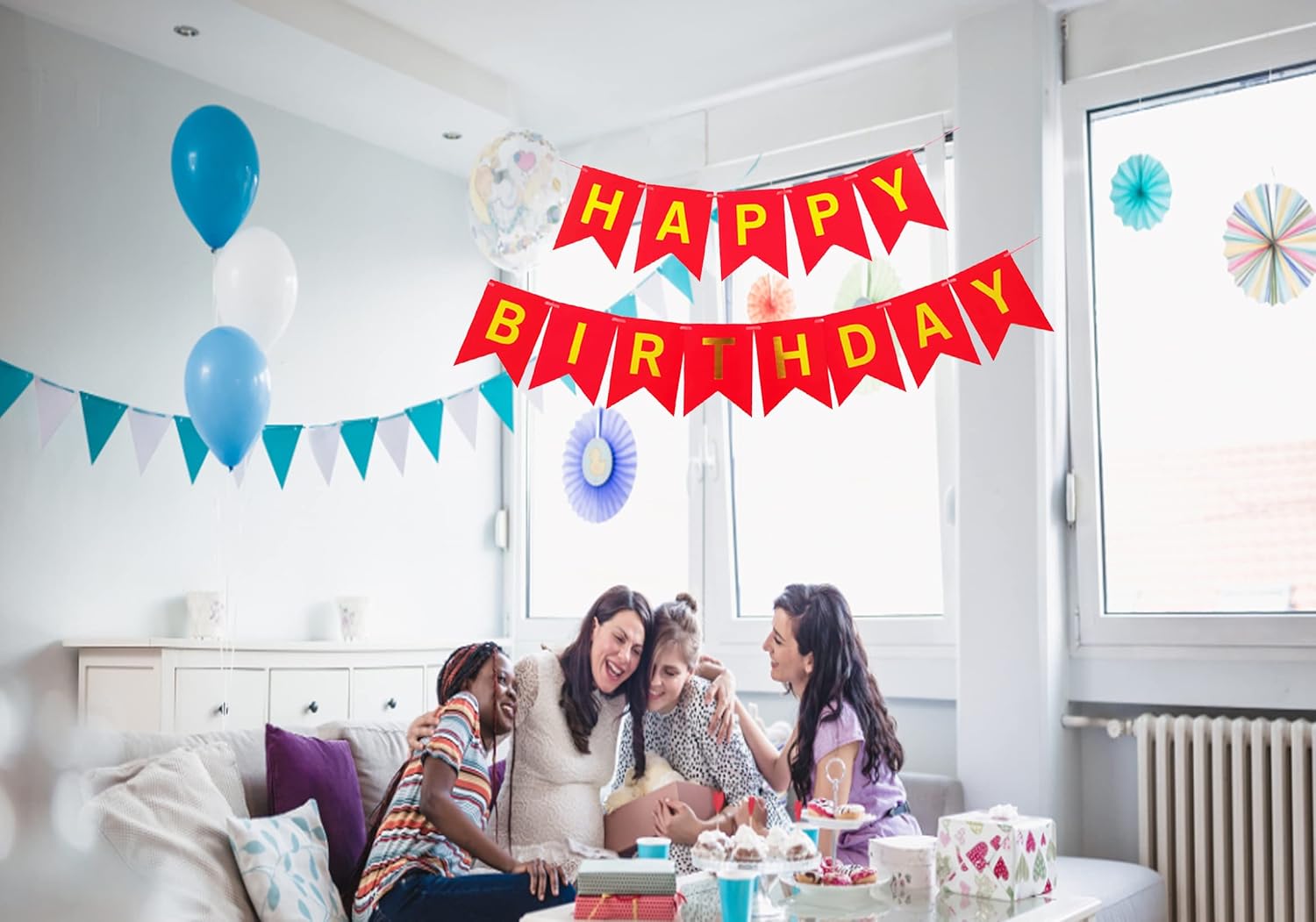 Red Happy Birthday Bunting Banner with Letters
