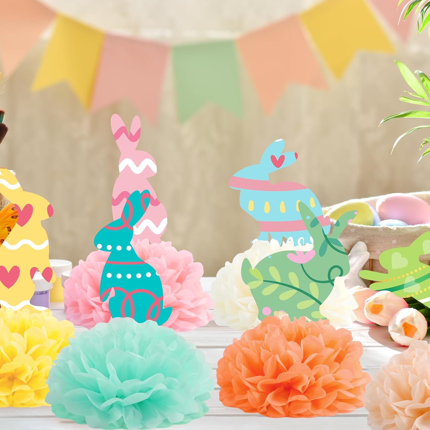 Fonder Mols 12pcs Bunny Tissue Paper Pom Poms Flowers Kit