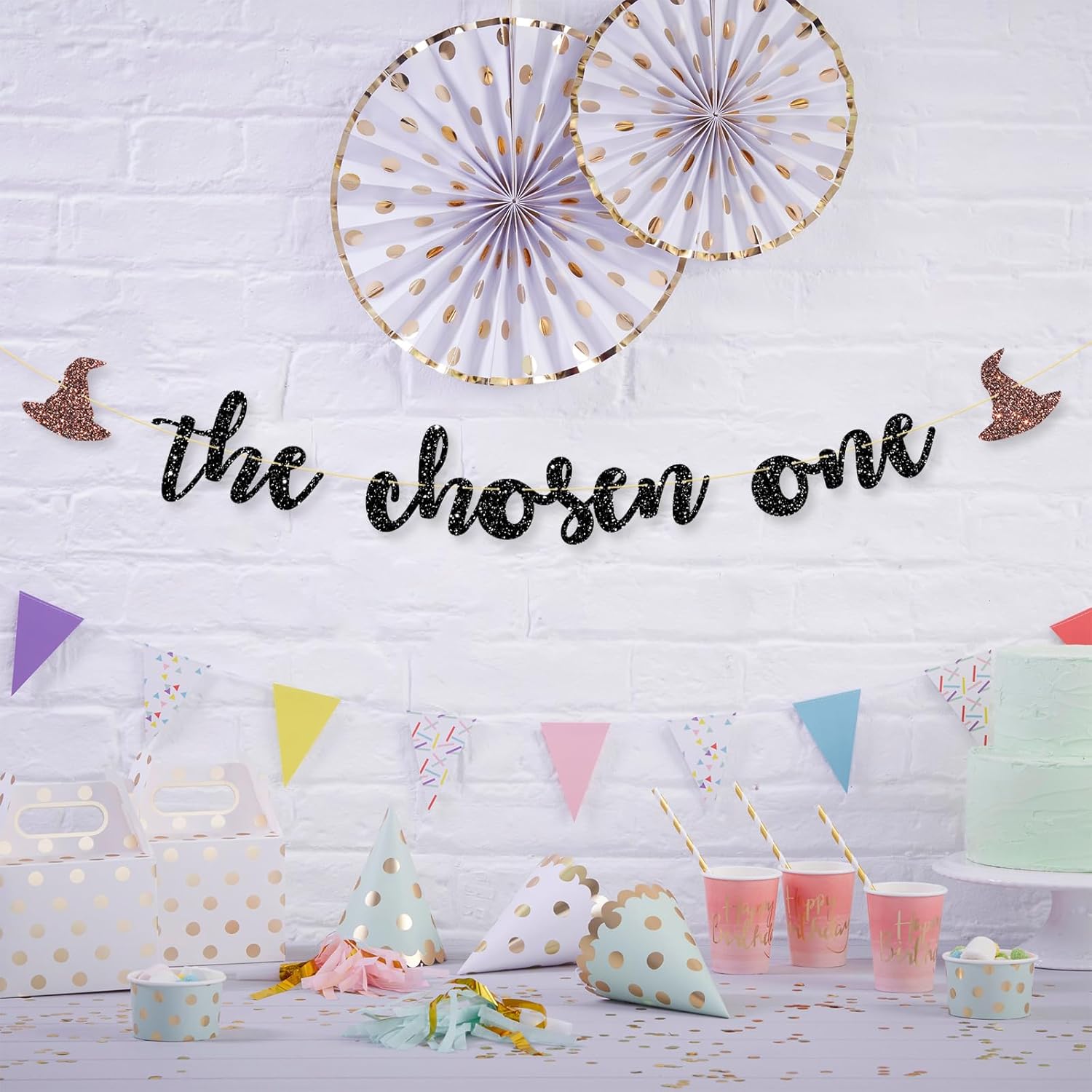 Wizard Theme 1st Birthday Banner with Glitter