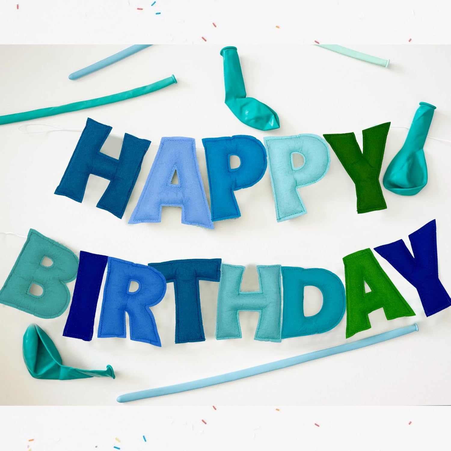 Blue Happy Birthday Banner with Felt Garland