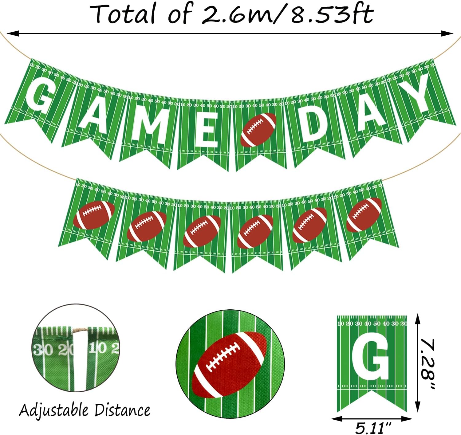 Doumeny 2Pcs Green Football Banner Garland Decor