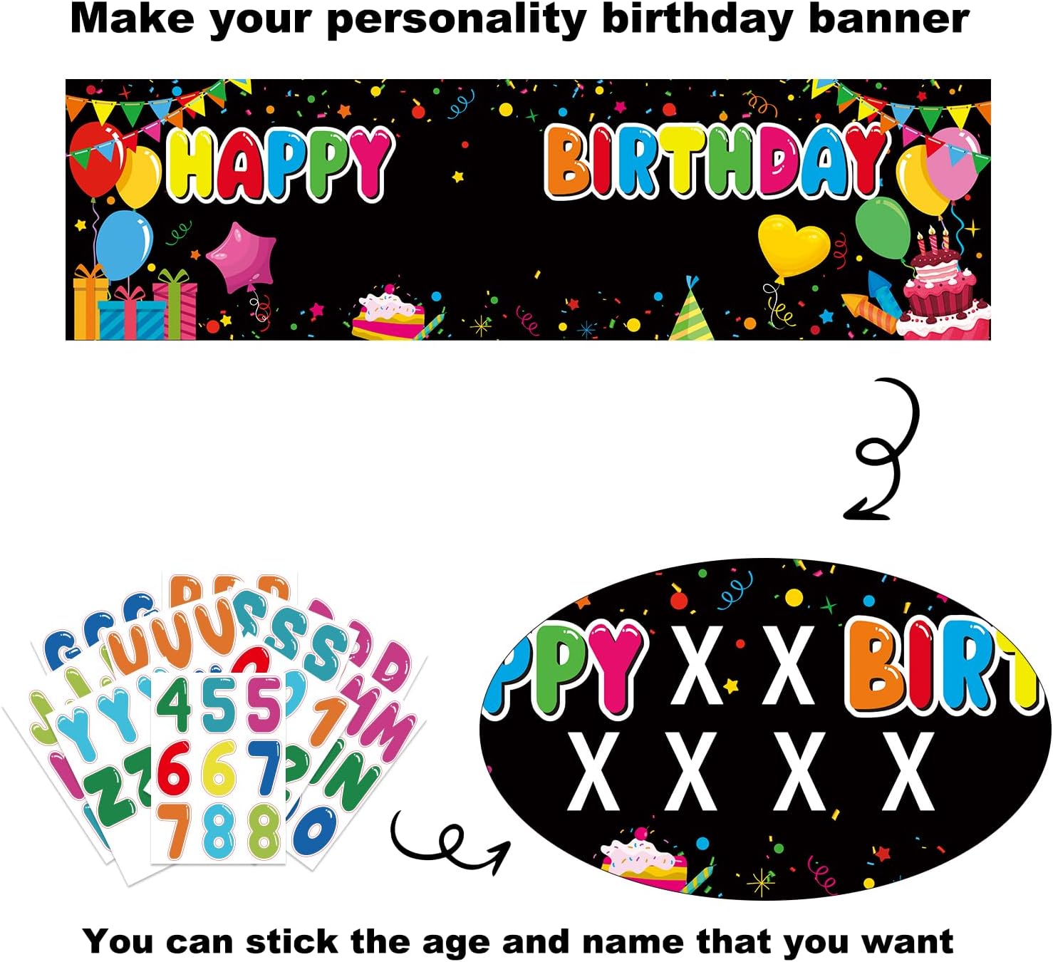 Personalized Birthday Banner with Name and Age Stickers