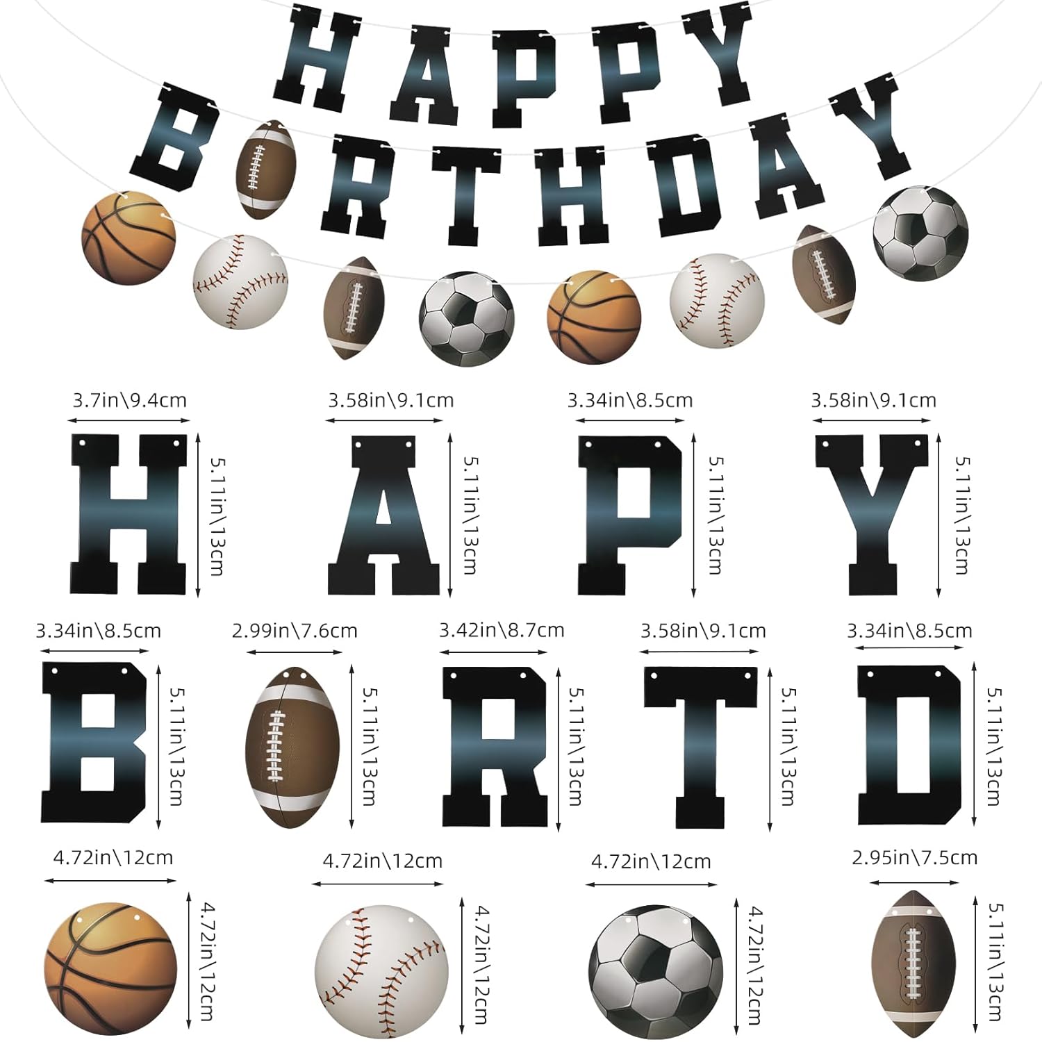 Sports Birthday Banner with Happy Birthday Flags and Balls