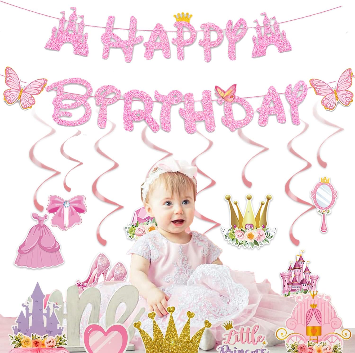 Pink Princess Birthday Banner for Girls Party Decor