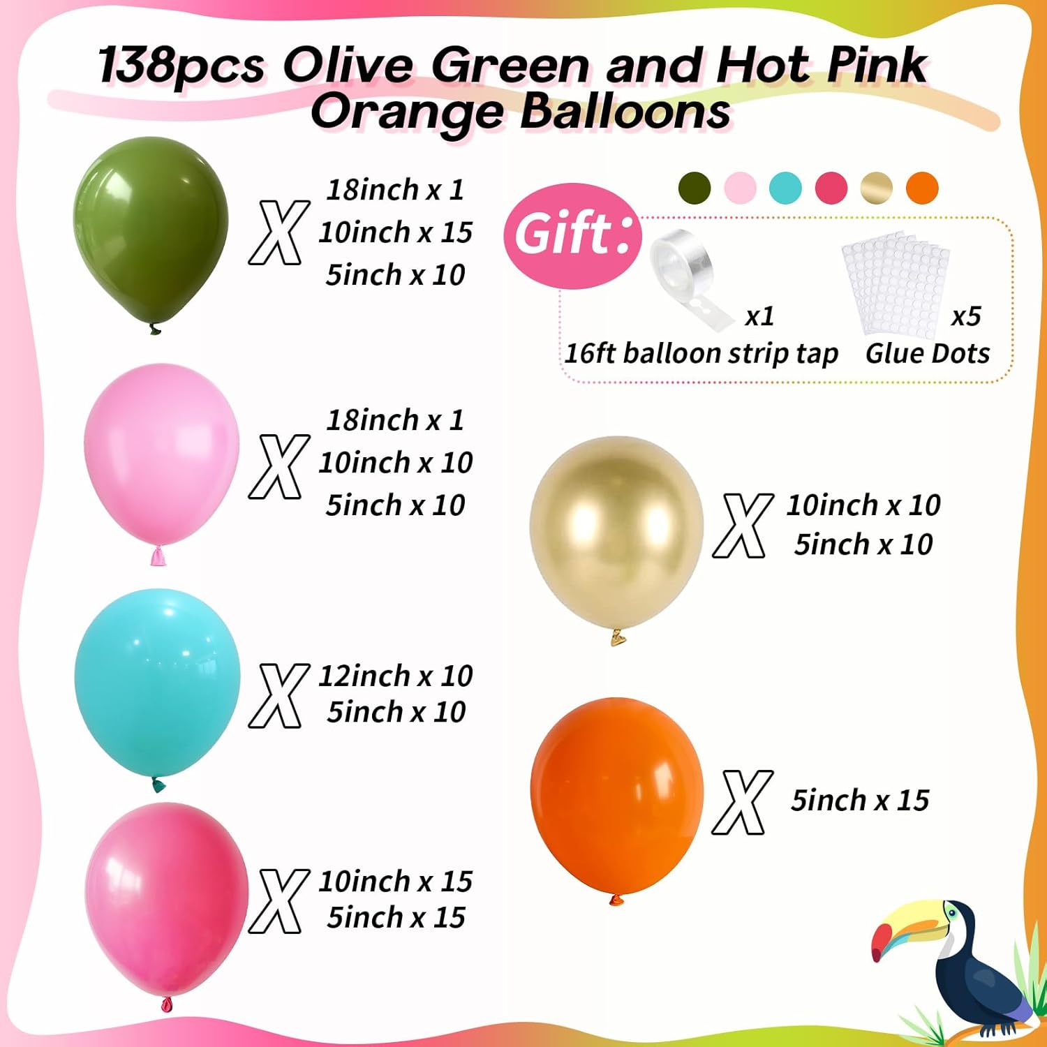 138pcs Flamingo Tropical Balloons Arch Garland Kit