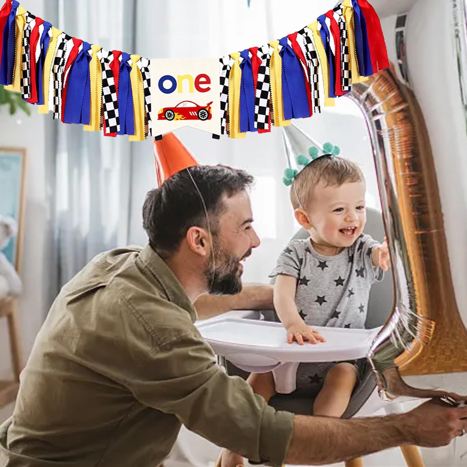 Race Car High Chair Banner Decor 1st Birthday