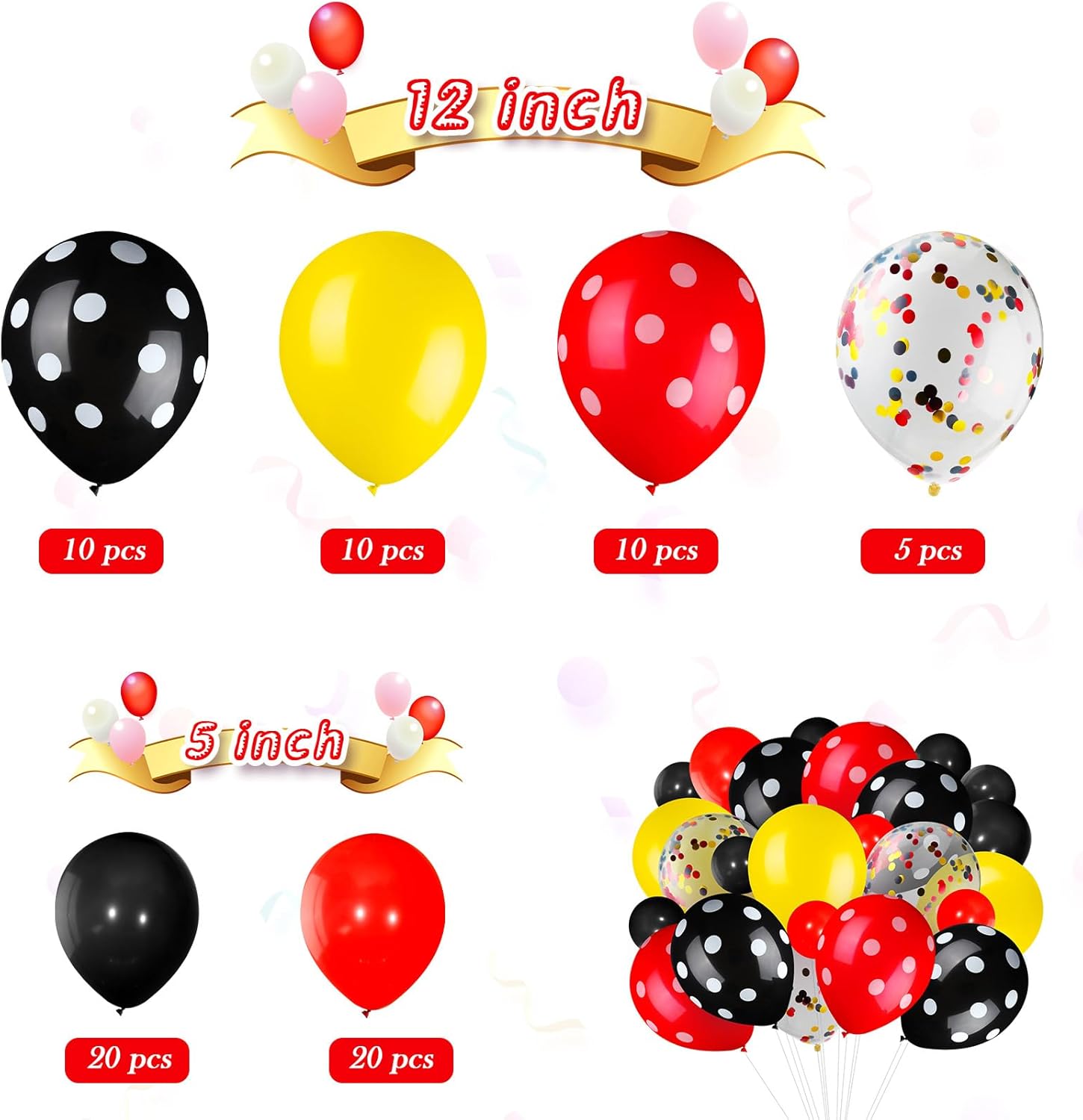 75 Piece Mouse Balloons Party Decor Set Red Black Yellow