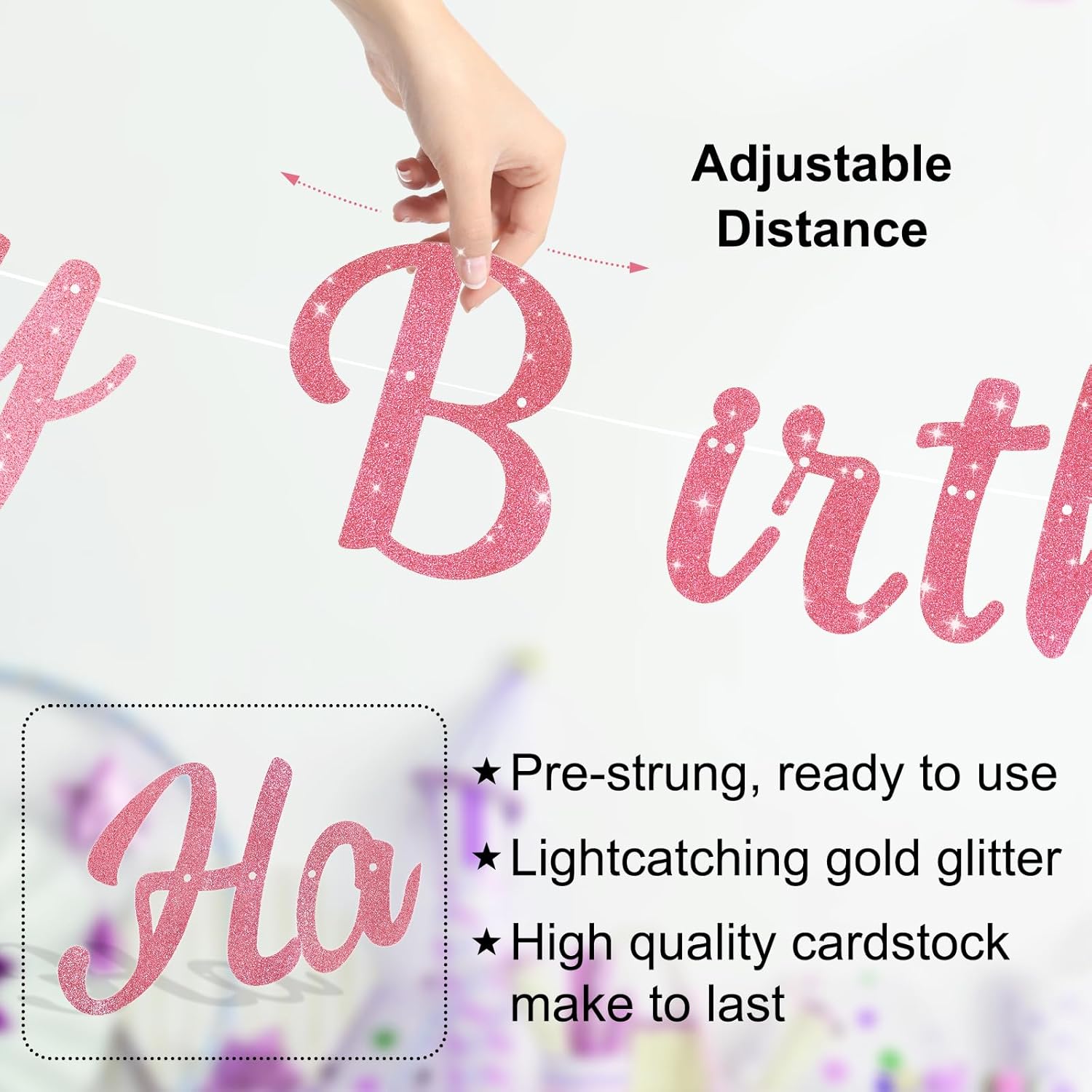 Pink Birthday Banner with Flowers and Garland