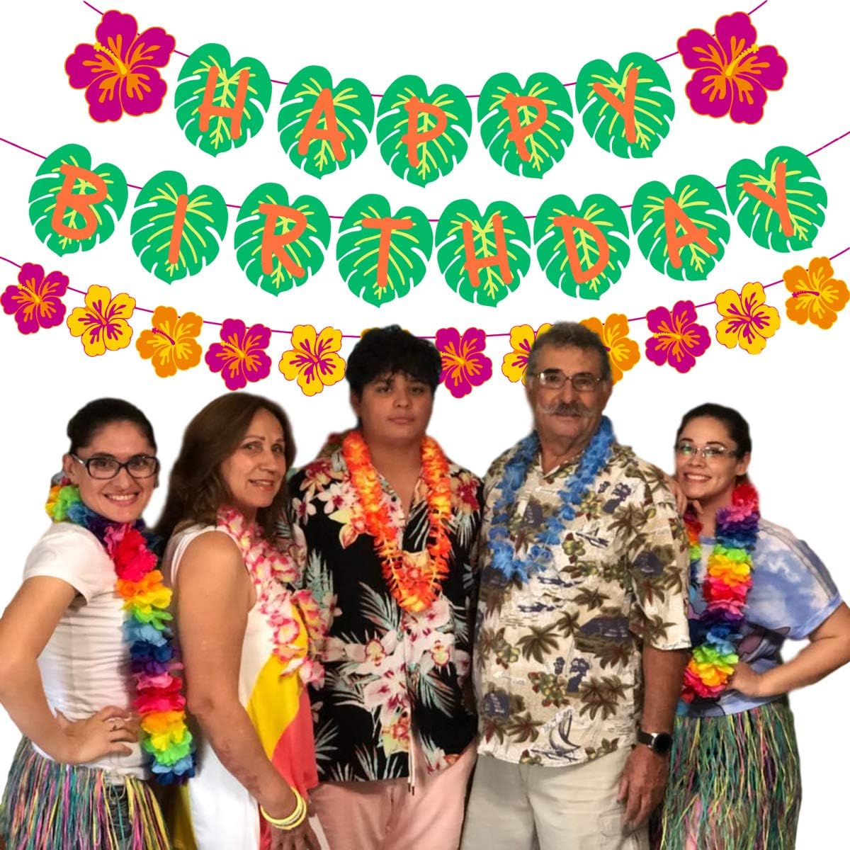 Hawaiian Party Happy Birthday Banner for Tropical Luau Decorations