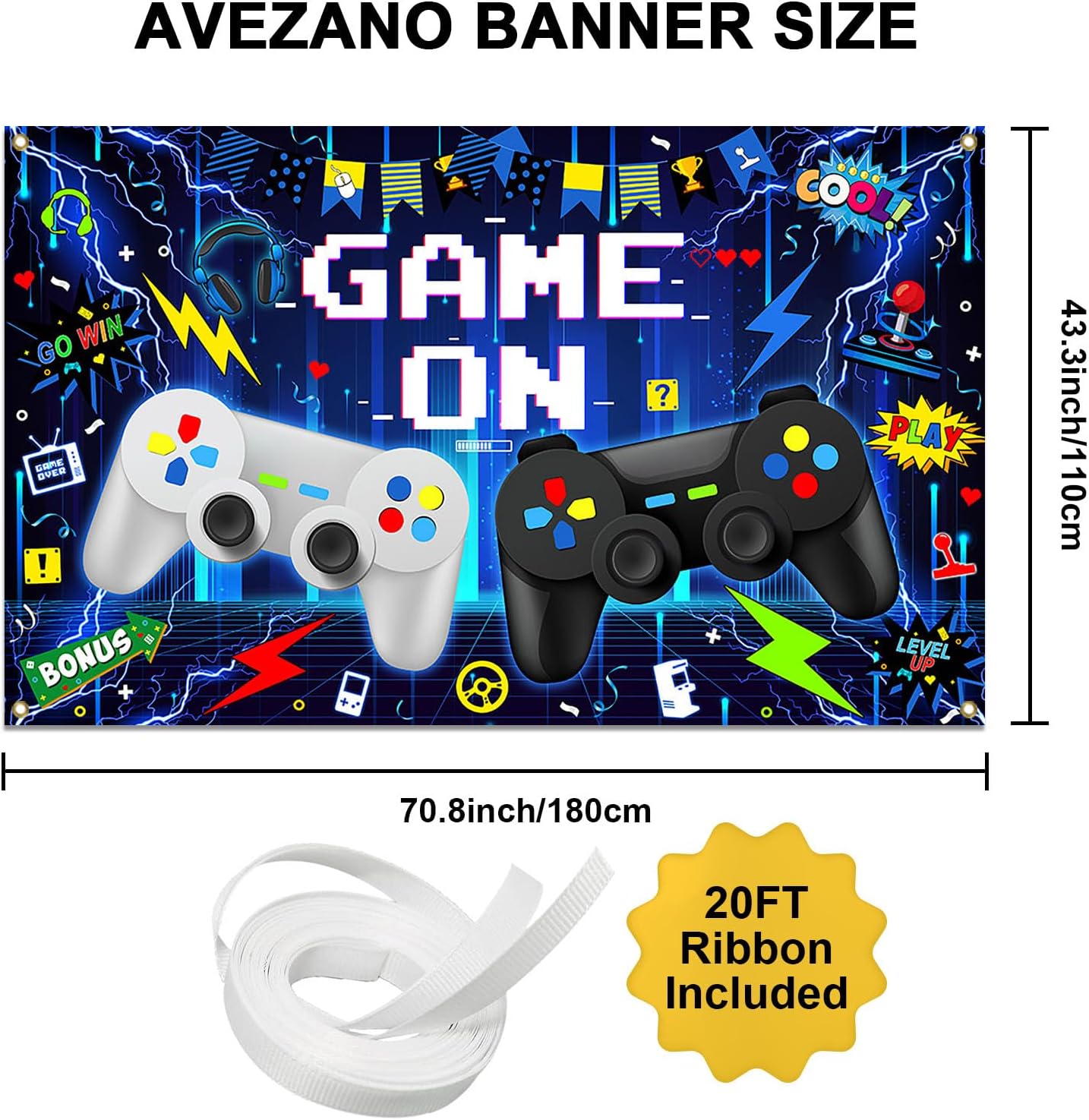 Avezano Video Game Birthday Party Banner for Kids 6x36 ft