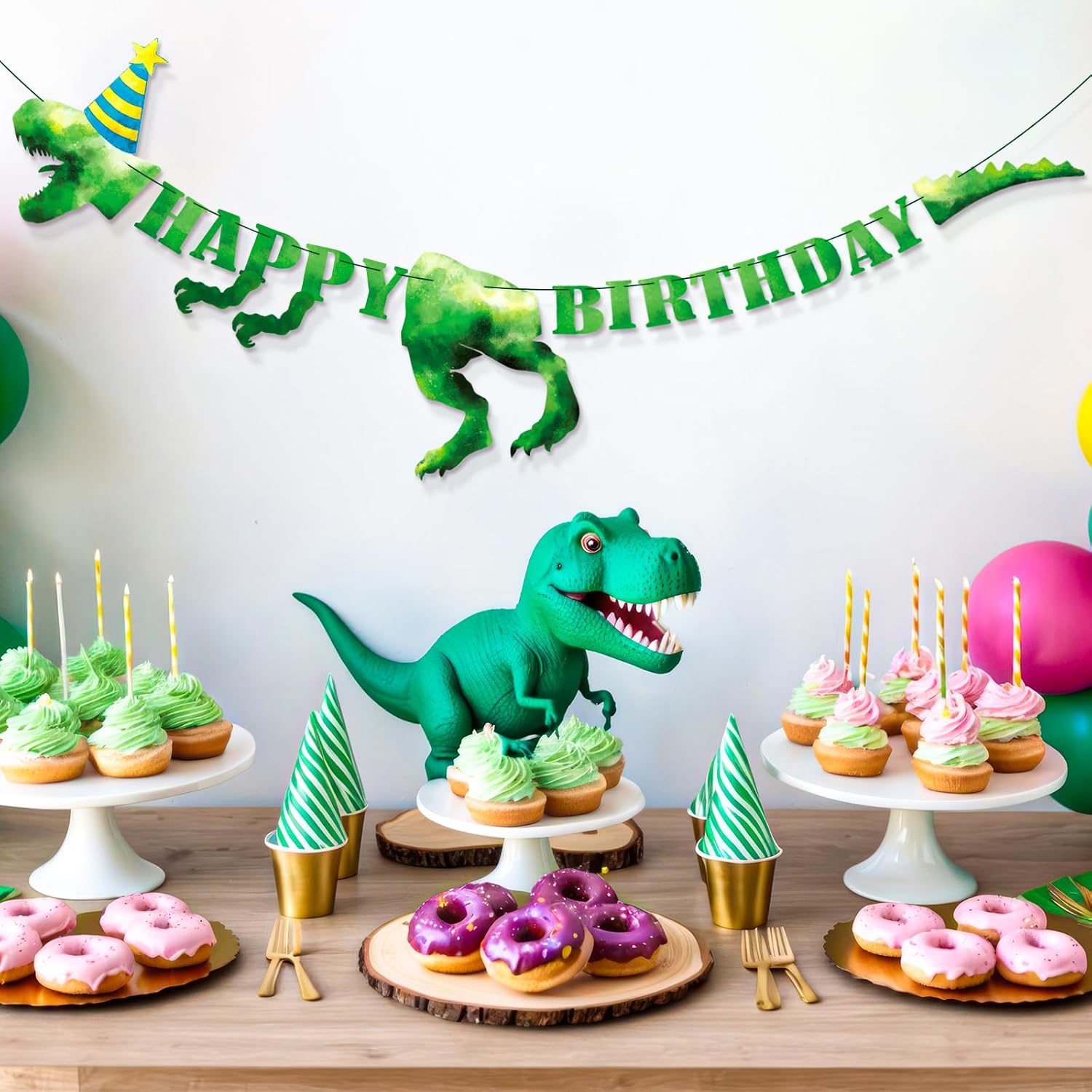 Dinosaur Birthday Banner Green for Kids Party Decor