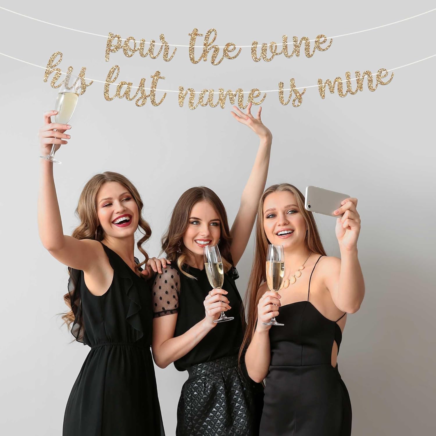 Pre-Strung Gold Glitter Bachelorette Party Banner - No DIY