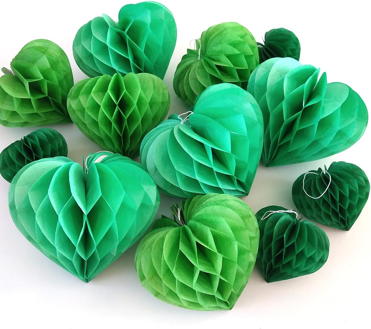 Heart Tissue Paper Pom Poms Decor Set 12pcs Green