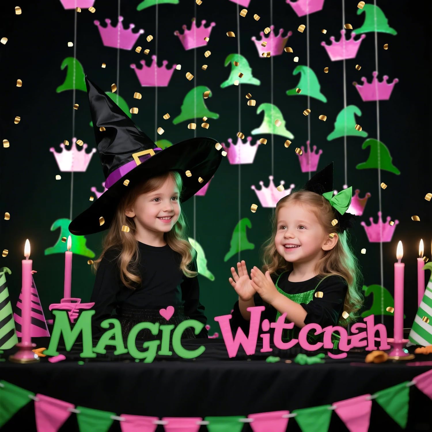 394 Ft Shiny Green Pink Witch Themed Party Garland