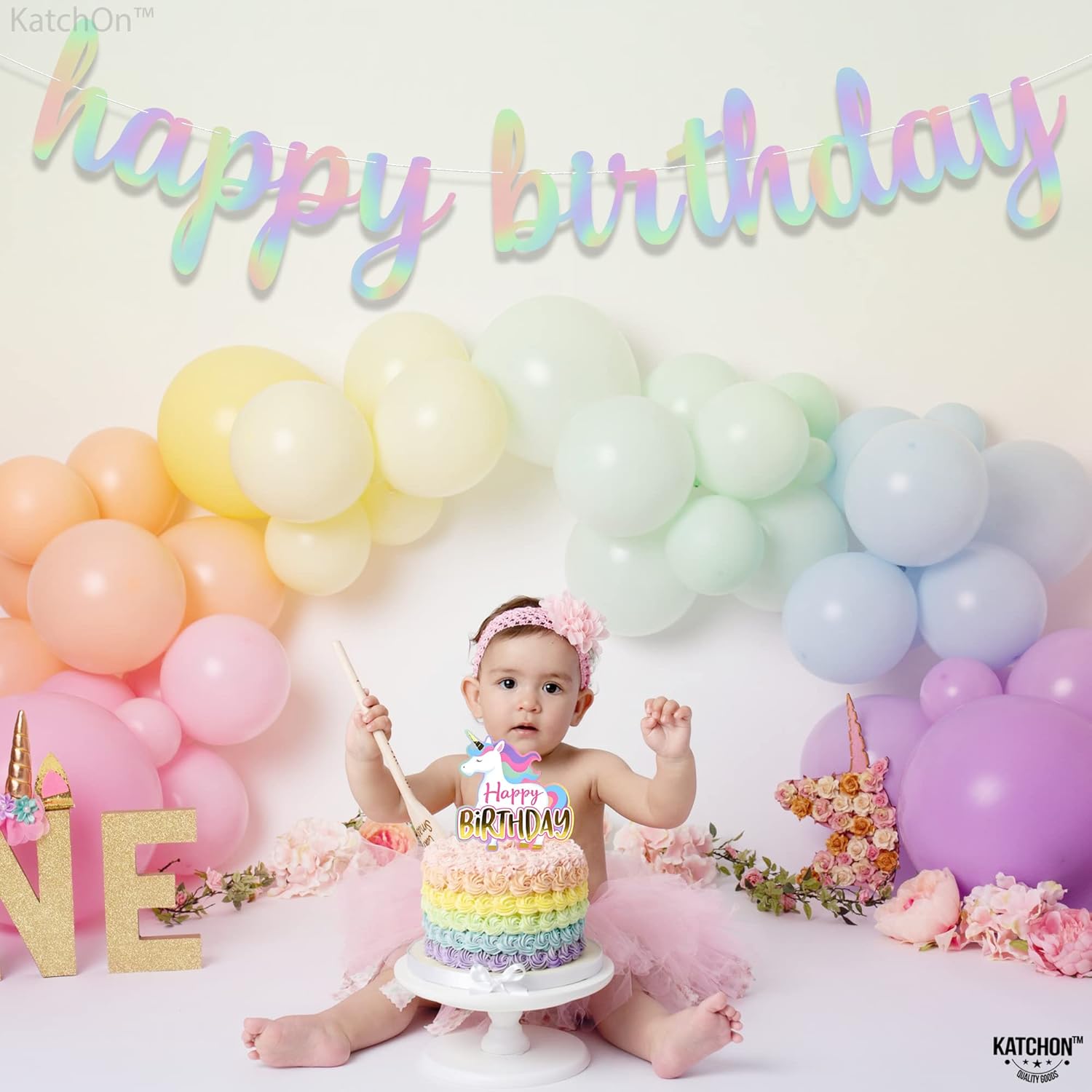 KatchOn Iridescent Happy Birthday Banner 10 Feet