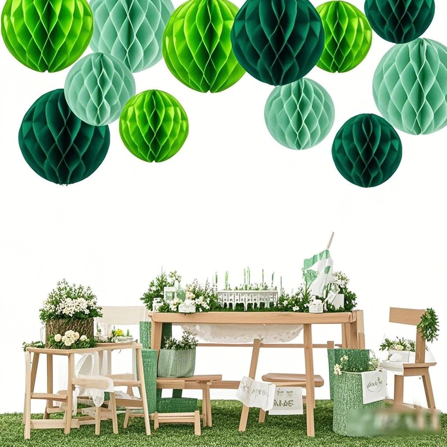 Green Paper Honeycomb Balls 12 Pack for Party Decorations