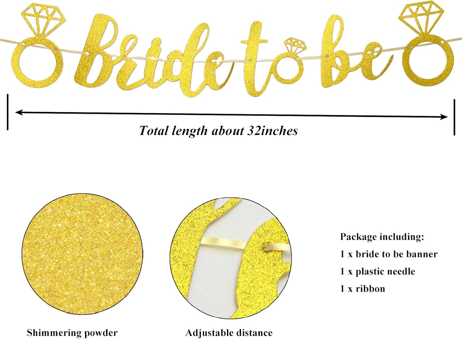 Bride To Be Gold Glitter Party Banner for Wedding Engagement