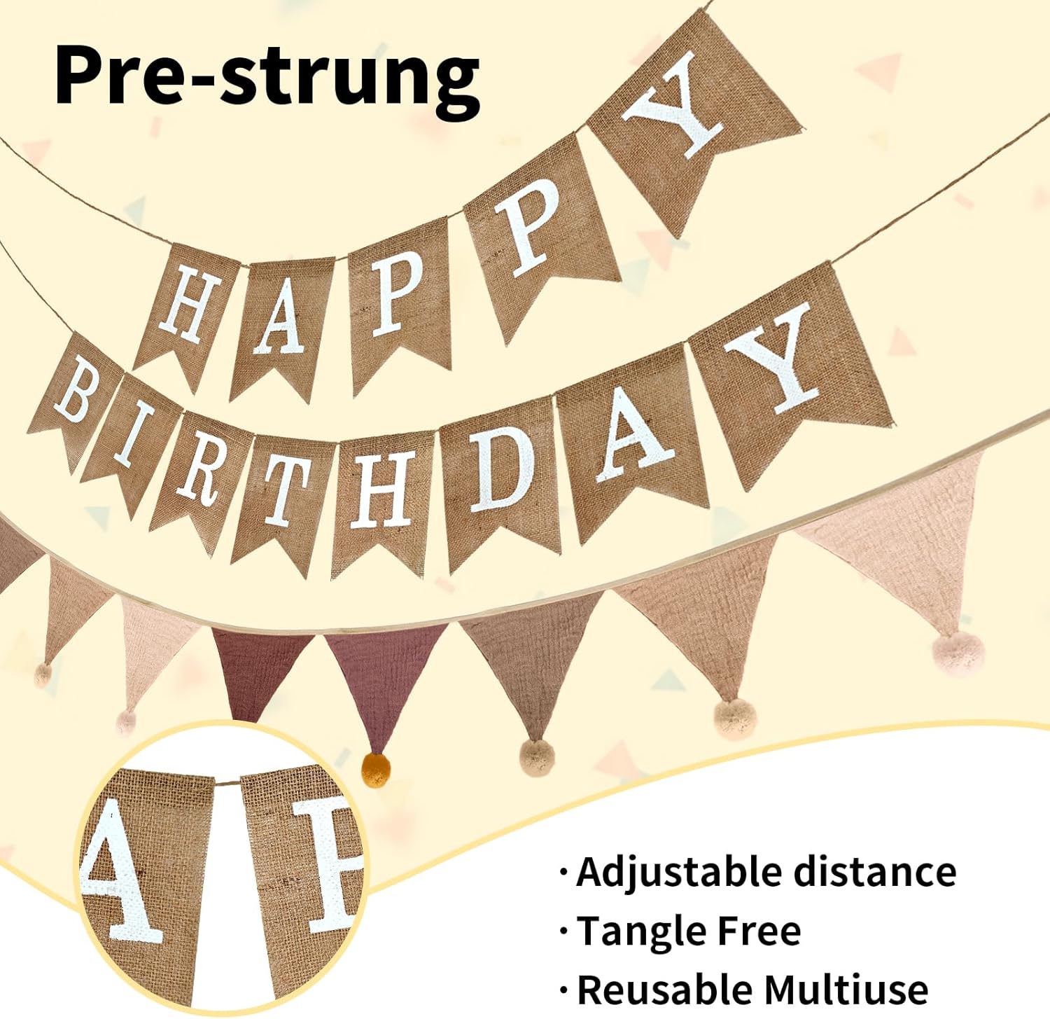 Burlap Happy Birthday Banner with Pennant Flags