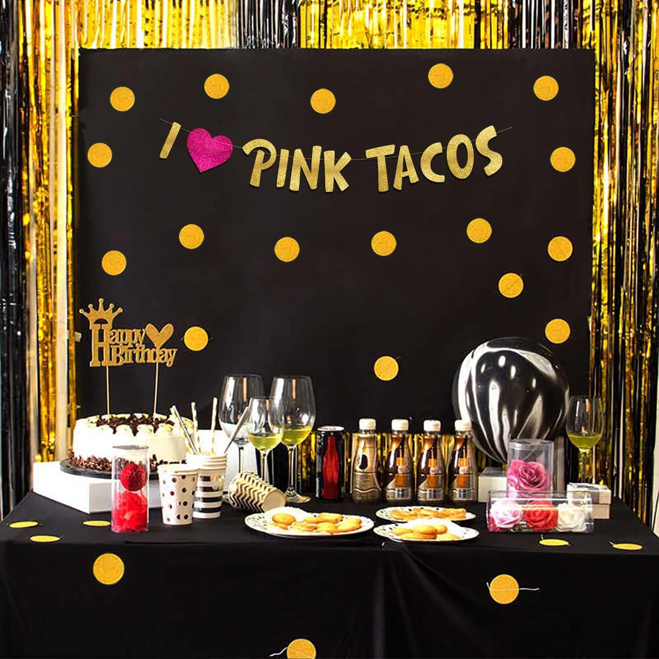 I Love Pink Tacos Bachelor Party Gold Pink Glitter Banner