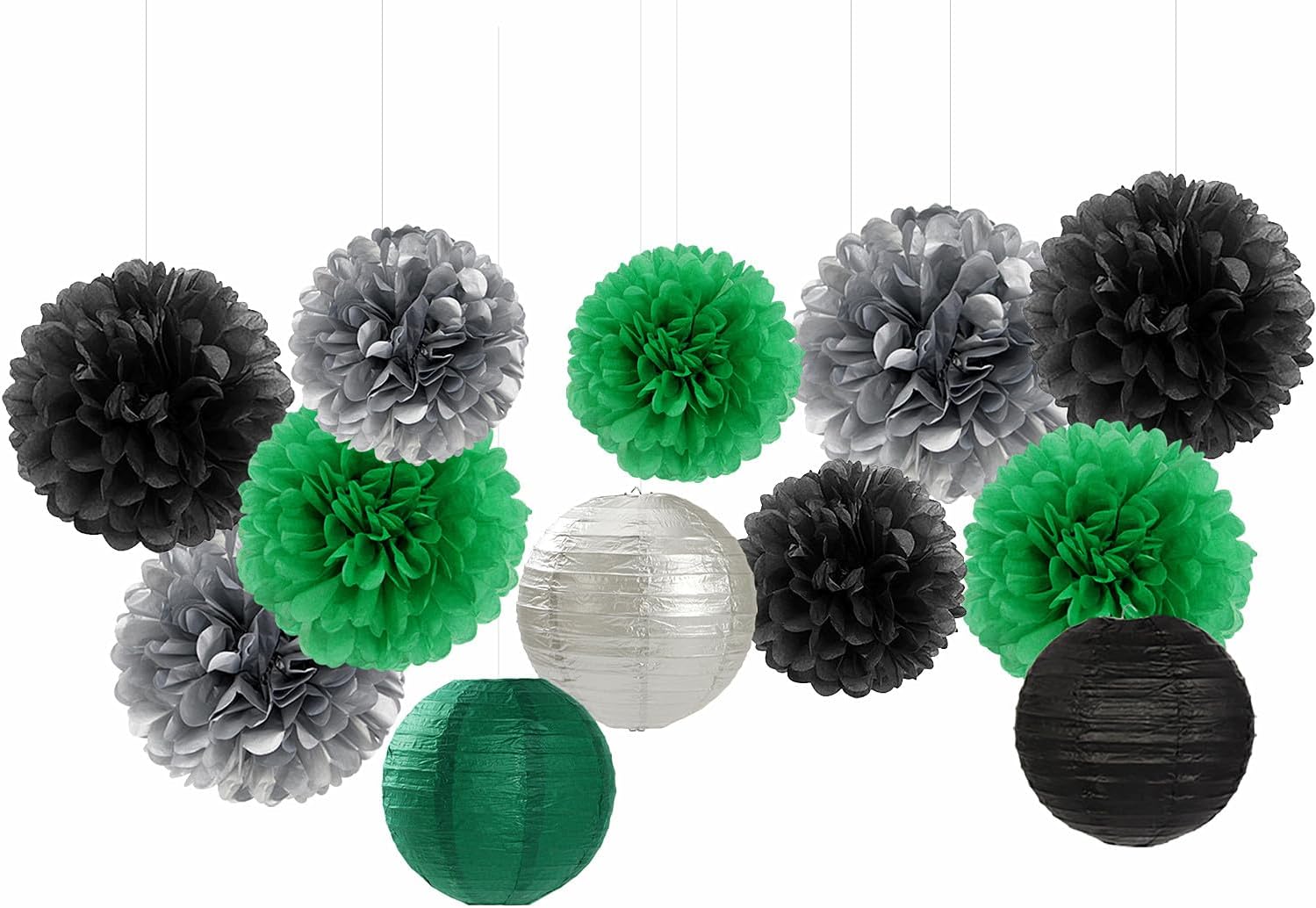 Hugfond Green-Black Silver Party Decorations Kit 15PCS