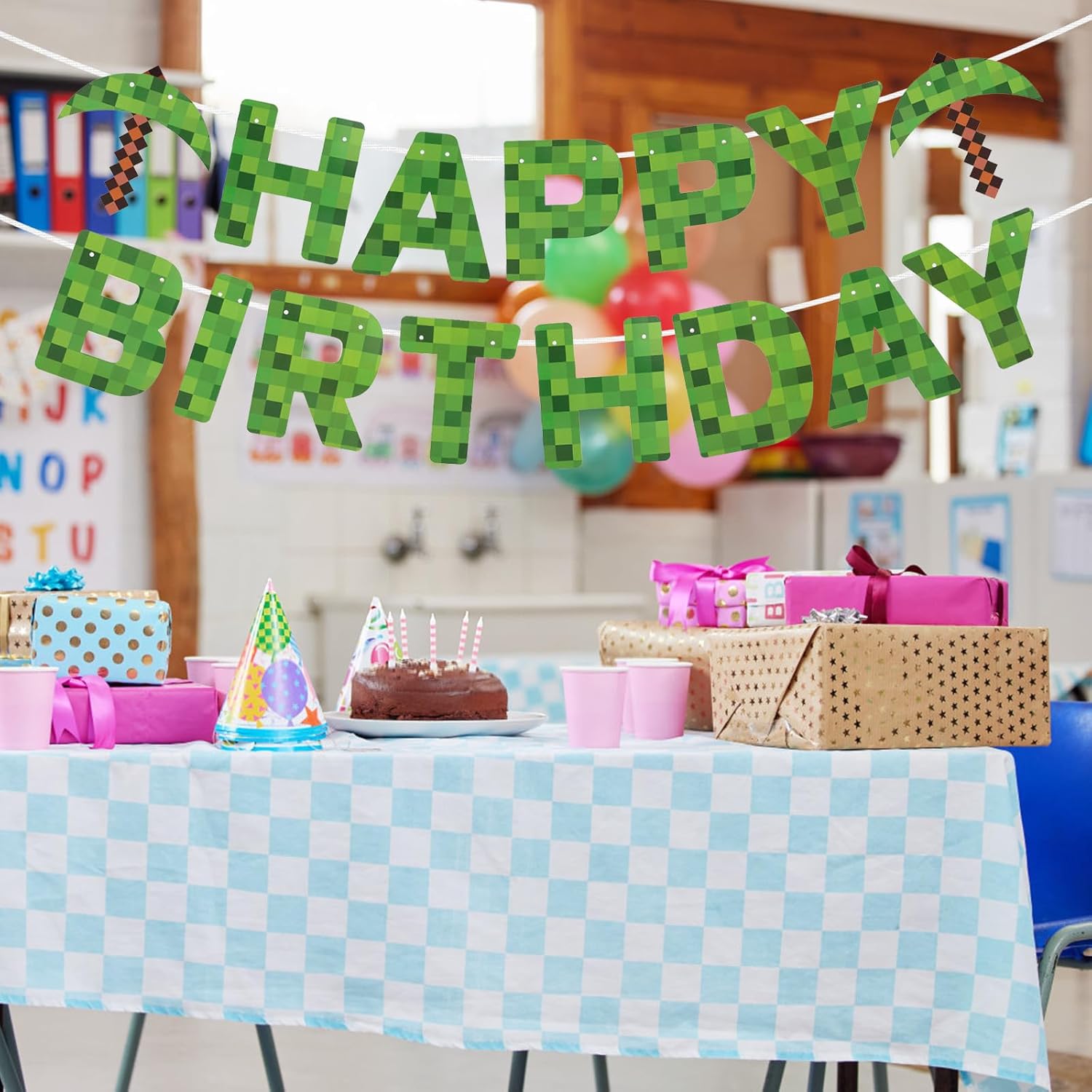 SAVITA Happy Birthday Banner Miner Theme Decor