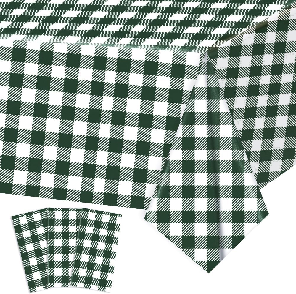 3 Pack Blackish Green Gingham Tablecloths for Parties