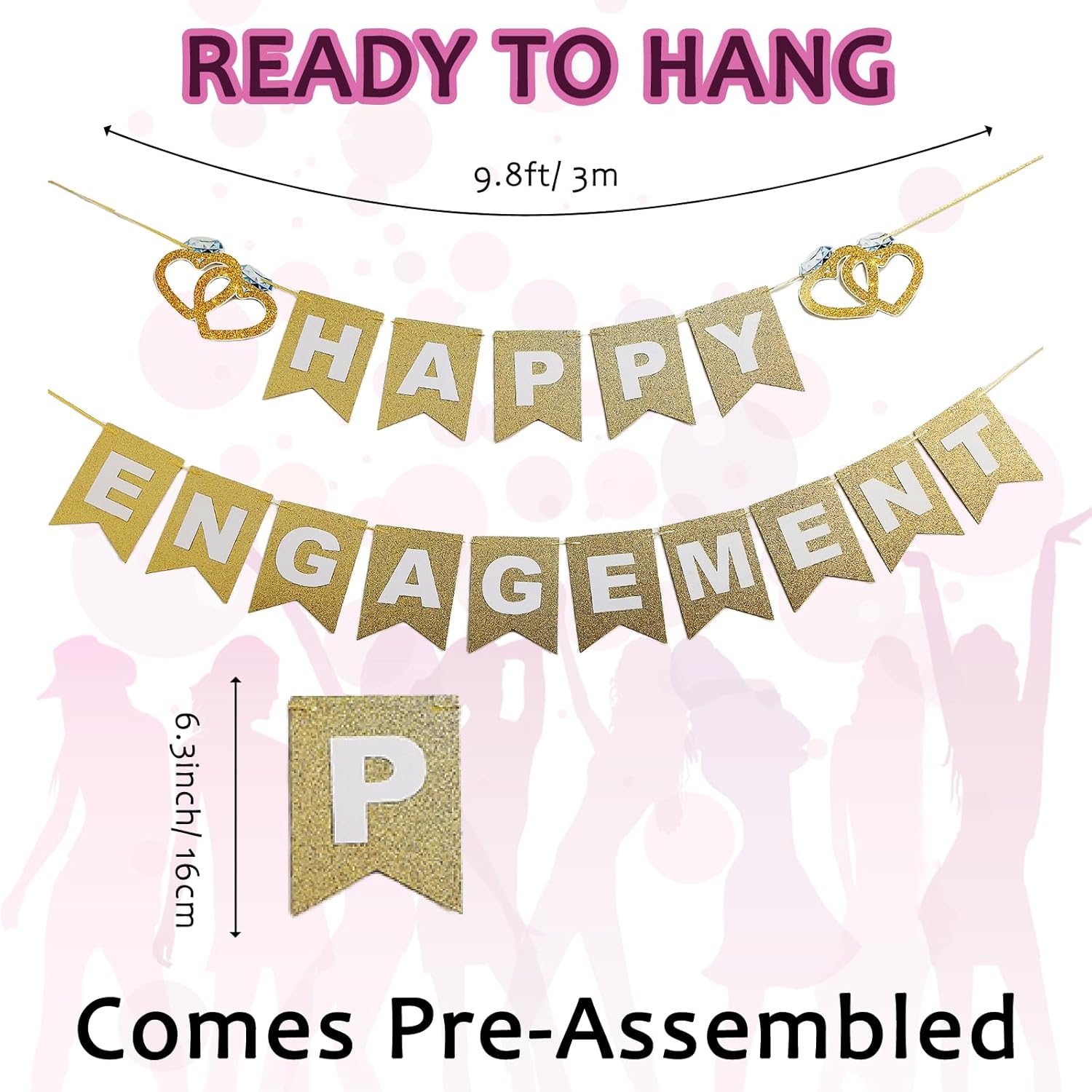 GOGOBAY Happy Engagement Pre-Strung Banner