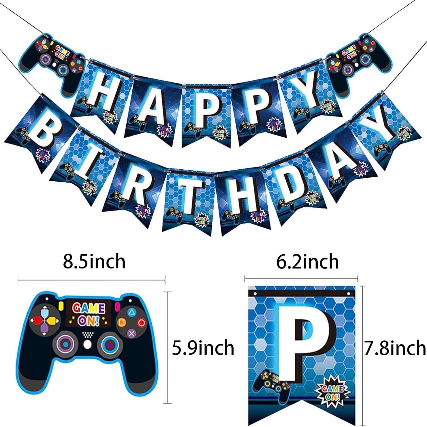 Gaming Birthday Banner for Kids Blue Party Decorations
